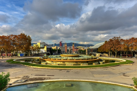 Placa de Espanya, the National Museum in Barcelona, Spain.のeditorial素材