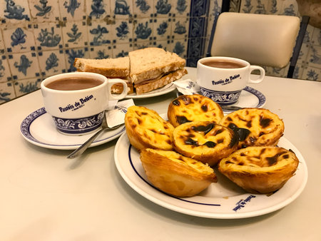 Lisbon, Portugal - November 26, 2016: Pastries of Bethlehem is one of the most famous sweets shop in Lisbon and a touristic destination.のeditorial素材
