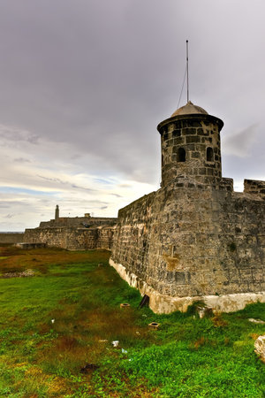 The old colonial castle of San Salvador de la Punta (or Castillo de San Salvador de la Punta), Old Havana, Cubaの写真素材