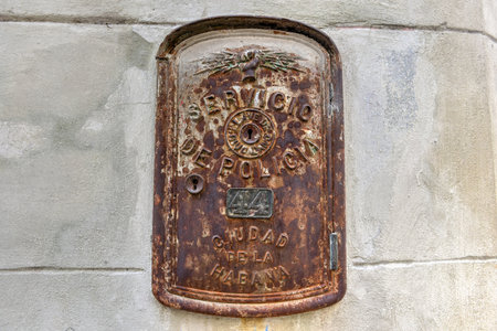 Old Police Service Box for calling in emergencies in Old Havana, Cuba.の写真素材