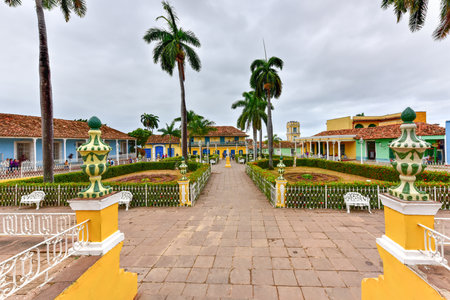Plaza Mayor in the center of Trinidad, Cuba, a UNESCO world heritage site.の写真素材