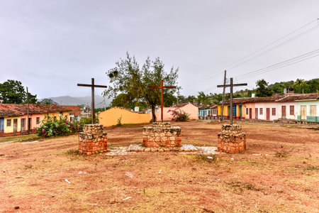Colorful traditional houses in the colonial town of Trinidad in Cuba.の写真素材
