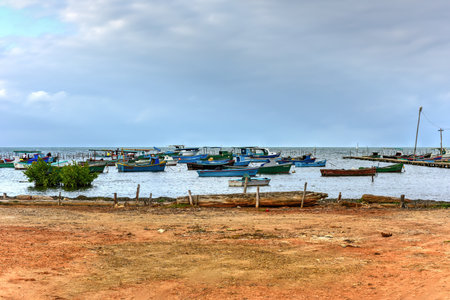 Fishing boats in the northern town of Puerto Esperanza, Cuba.のeditorial素材