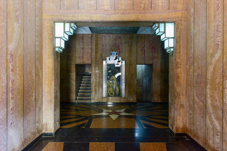 Havana, Cuba - Jan 15, 2017: "Time," a relief sculpture made in nickel silver in the lobby of the Lopez Serrano Building in Vedado district of Havana, Cuba.のeditorial素材