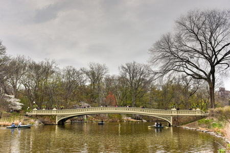 The Bow Bridge in Central Park on an early spring day.のeditorial素材