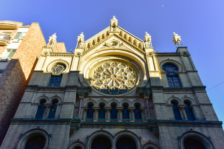 The Eldridge Street Synagogue, built in 1887, is a National Historic Landmark synagogue in Manhattan's Chinatown neighborhood.の写真素材