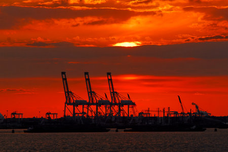 View over New York Harbor at sunset.