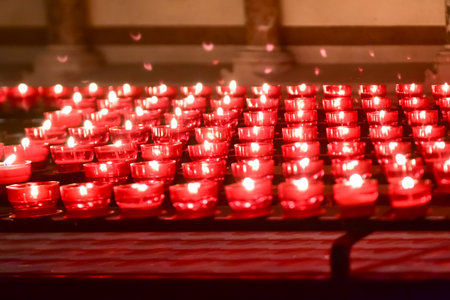 Candles in the Basilica of the Holy Blood in Bruges, Belgium, UNESCO World Heritage Siteの写真素材