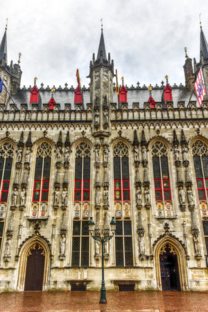 Burg Square Town Hall in old town Bruges, Belgium.の写真素材