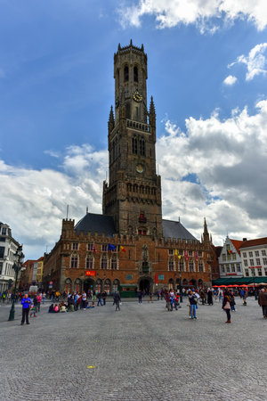 Bruges, Belgium - May 12, 2017: Belfry Tower in the historical center of Bruges, Belgium.のeditorial素材
