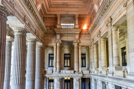 Justice Palace (Palais de Justice) in Brussels, Belgium. The eclectic and neoclassical style building serves as the headquarters of several important law courts.のeditorial素材