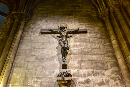 Christ on the cross in Notre Dame de Paris, Franceのeditorial素材
