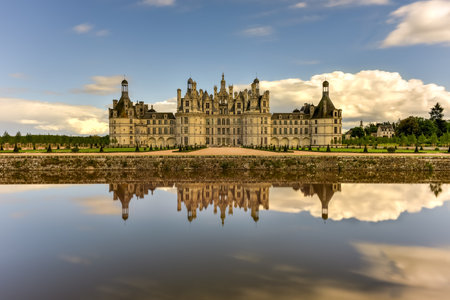 Chateau de Chambord, the largest castle in the Loire Valley. A UNESCO world heritage site in France. Built in the XVI century, it is now a property of the French stateの写真素材