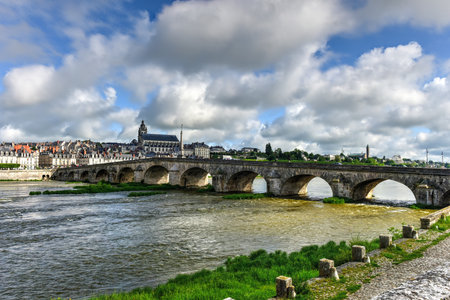 Jacques-Gabriel Bridge over the Loire River in Blois, France.の写真素材