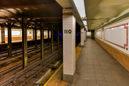 New York City - August 26, 2017: 110th Street - Cathedral Parkway Subway Station in the New York City Subway System on the 1 train line.のeditorial素材