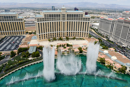 Las Vegas, Nevada - May 24, 2014: Bellagio and Caesars Palace view in Las Vegas. Both hotels are among 15 largest hotels in the world with 3,950 and 3,960 rooms respectively.のeditorial素材