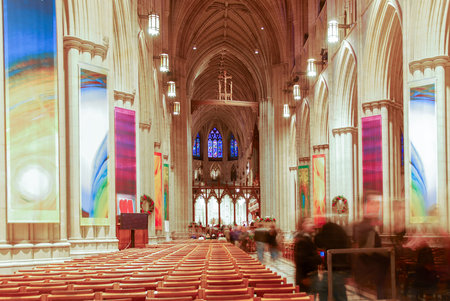 Washington, DC - December 30, 2007: Interior view of National Cathedral in Washington. Construction of famous church began in 1907 and currently it is listed on National Register of Historic Places.のeditorial素材