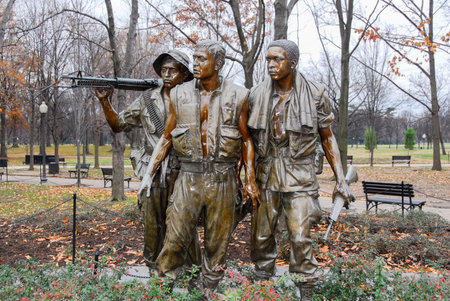 Vietnam Wall Three Men Soldier Statue in the Mall in Washington DC.