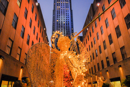 New York City - December 9, 2006: Rockefeller Center all decorated surrounding the newly lit Christmas tree.のeditorial素材