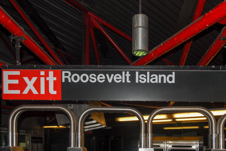 Roosevelt Island Subway Station exit in Manhattan, New York Cityのeditorial素材