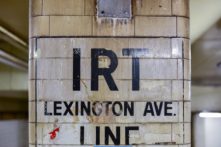 New York City - October 14, 2017: Vintage sign for the IRT Lexington Ave. Line in New York Cityの写真素材