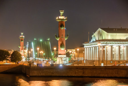 View from the Neva River in Saint Petersburg, Russia at nightのeditorial素材