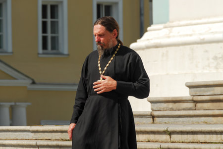 Sergiev, Posad - August 12, 2007: Russian Orthodox priest with a gold cross in Sergiev Posad, Russiaのeditorial素材