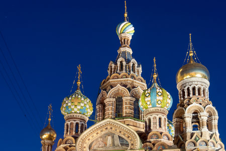 Church of the Savior on Spilled Blood in Saint Petersburg, Russia at nightのeditorial素材