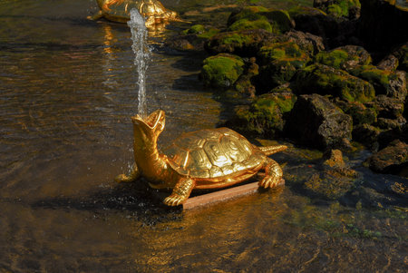 Turtle fountain at Peterhoff Palace in St. Petersburg Russiaのeditorial素材