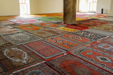 Interior of the Isa Bey Mosque, one of the oldest and most impressive works of architectural art remaining from the Anatolian beyliks in Selcuk, Izmir, Turkey.のeditorial素材