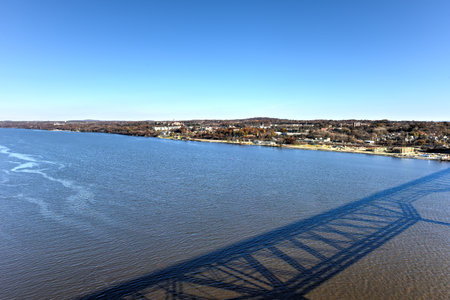View from the Mid-Hudson Bridge crossing the Hudson River in Poughkeepsie, New York