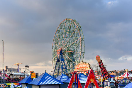 New York City - December 10, 2017: Wonder Wheel in Luna Park. Its an amusement park in Coney Island opened on May 29, 2010 at the former site of Astroland, named after original park from 1903.のeditorial素材
