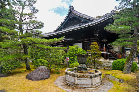 Traditional Japanese garden and fountain in Kyoto, Japan