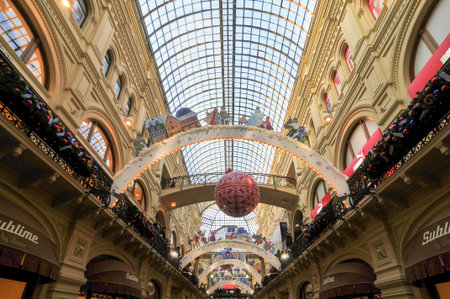 Moscow, Russia - January 3, 2010: Moscow GUM Department store interior, decorated for the holidays in Moscow, Russia.のeditorial素材