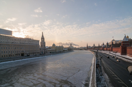 The Kremlin Wall around Red Square across the Moscow River in Moscow, Russiaのeditorial素材