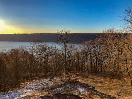 View of the Palisades and the Hudson River from Untermyer Gardens in Yonkers, New York.の写真素材
