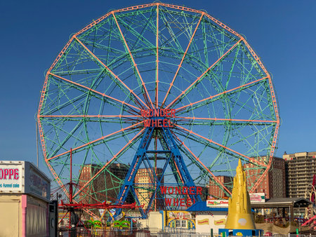 New York City - February 3, 2018: Wonder Wheel is a hundred and fifty foot eccentric wheel built in 1920 in Luna Park Coney Island.のeditorial素材