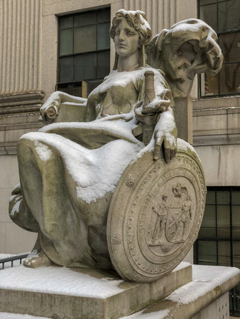 Statue of liberty outside the Thurgood Marshall United States Courthouse Classical Revival...