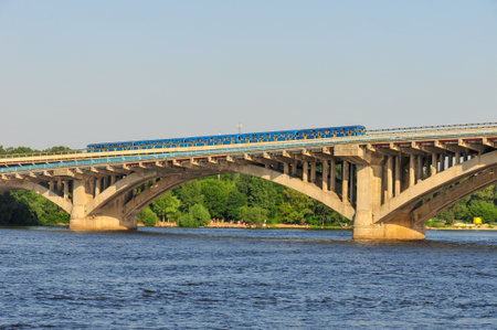 Metro Bridge in Kiev, Ukraine across the Dnieper River.の写真素材
