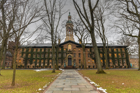 Nassau Hall, a national landmark in Princeton University. Nassau Hall (or Old Nassau) is the oldest building at Princeton University in Princeton, Mercer County, New Jersey, United States.のeditorial素材