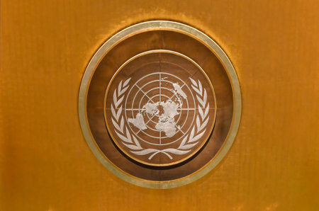 New York City - February 14, 2018: Embled in the United Nations General Assembly Hall in Manhattan, New York City.のeditorial素材