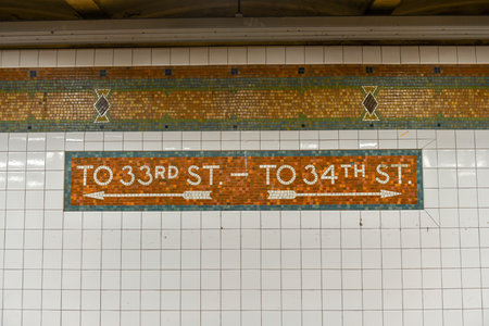New York City - April 27, 2018: 34th Street Pennsylvania Station Subway Station in New York City.のeditorial素材