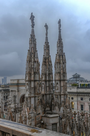 Milan Cathedral, Duomo di Milano, one of the largest churches in the world, on Piazza Duomo square in the Milan city center in Italy.のeditorial素材