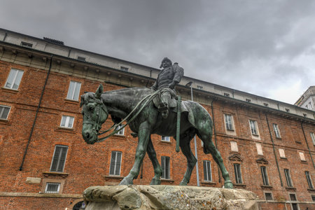 Monument to Missori (1916) at Piazza Missori in Milan. Giuseppe Missori was an Italian patriot, military leader during the Italian unification, and politician.のeditorial素材
