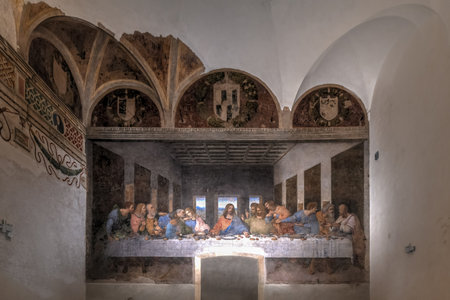 Milan, Italy - March 18, 2018: The Last Supper by Leonardo Da Vinci at Santa Maria delle Grazie church.の写真素材
