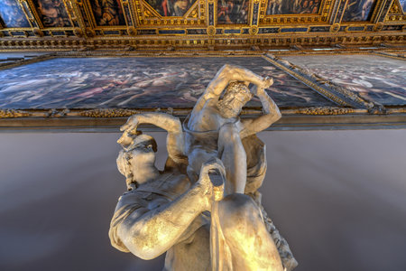 Florence, Italy - March 21, 2018: Sculpture in Palazzo Vecchio in the Piazza della Signoria in...