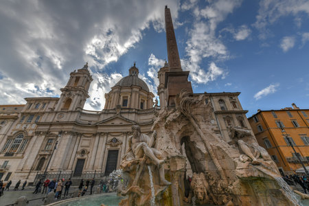 Rome, Italy - March 23, 2018: The church of Sant'Agnese in Agone is one of the most visited churches in Rome due to its central position in the famous Piazza Navona in Rome, Italy.のeditorial素材