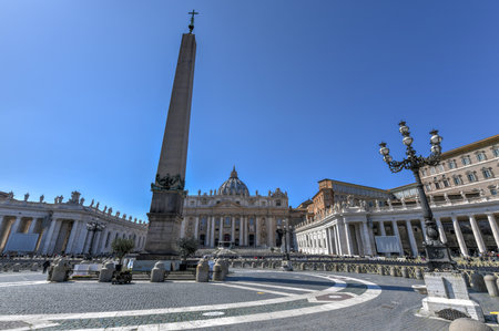 Saint Peter's Basilica and square in preparation for Easter celebration in the Vatican City.の写真素材