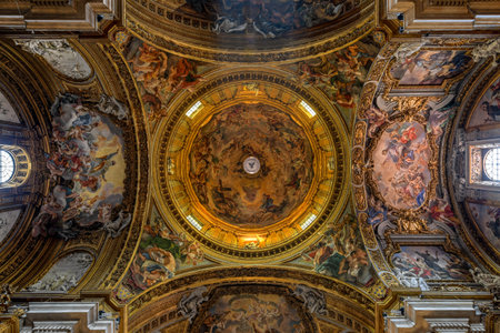 Rome, Italy - March 24, 2018: Ornate interior of the Church of the Gesu in Rome, Italy.のeditorial素材