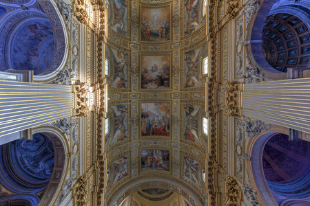 Rome, Italy - March, 24, 2018: The nave of baroque church Basilica di Sant Andrea della Valle in...